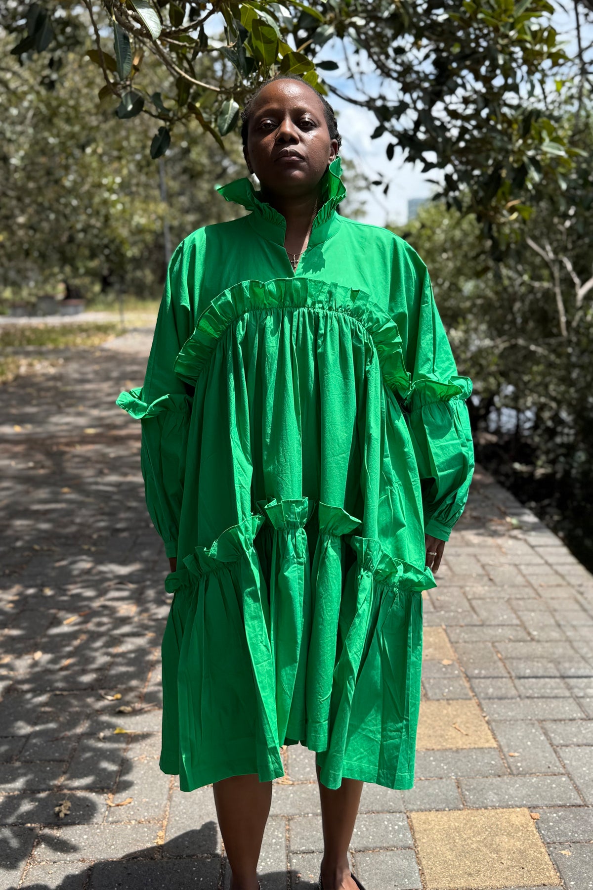 Emerald green 100% cotton poplin dress by Nisha Merchant Label