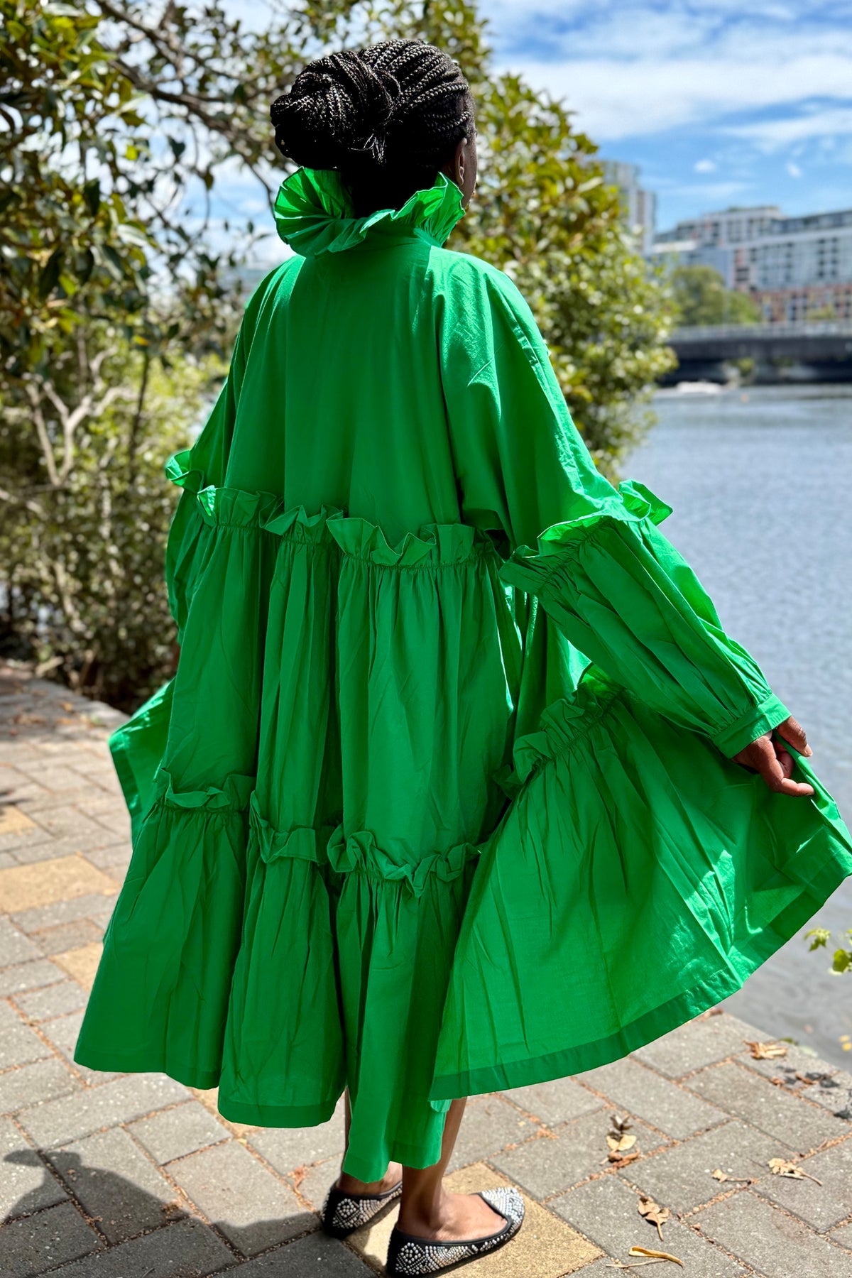 Emerald green cotton dress front view