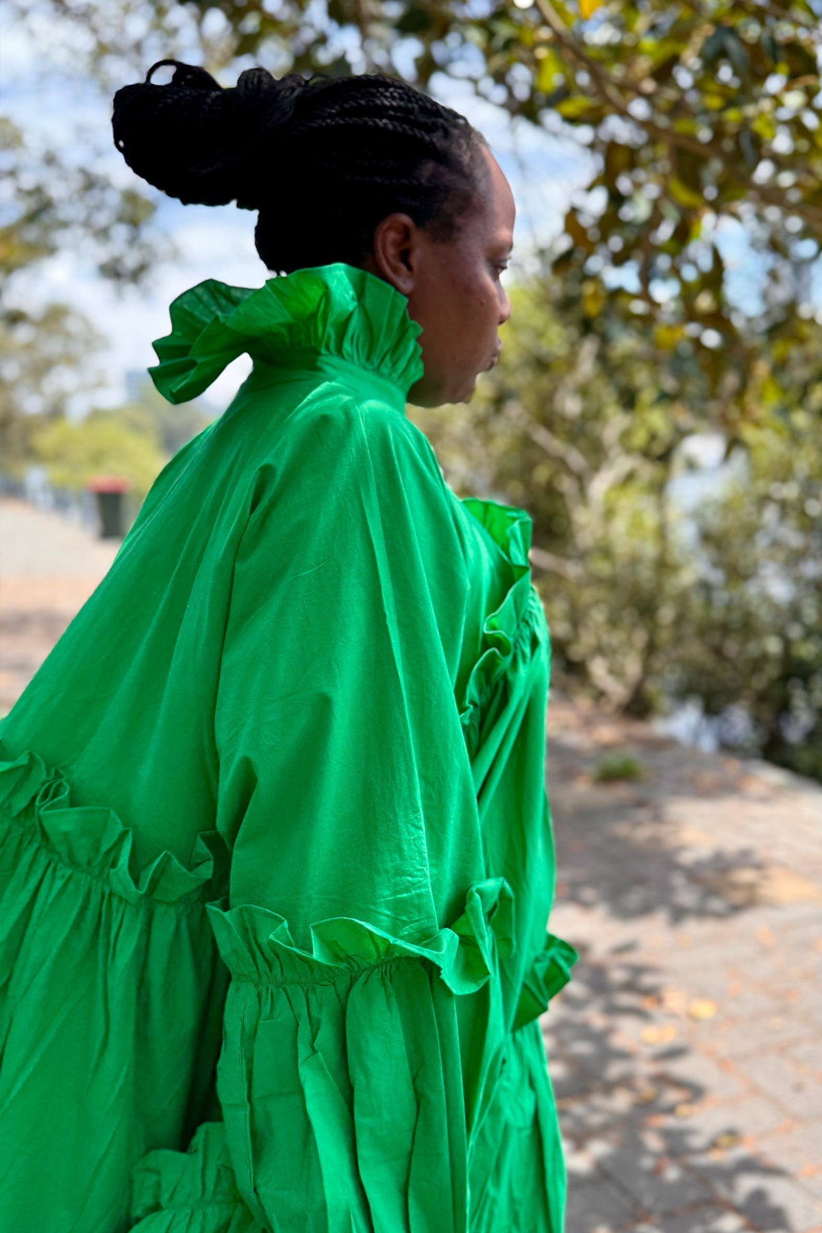 Emerald green cotton poplin dress back view