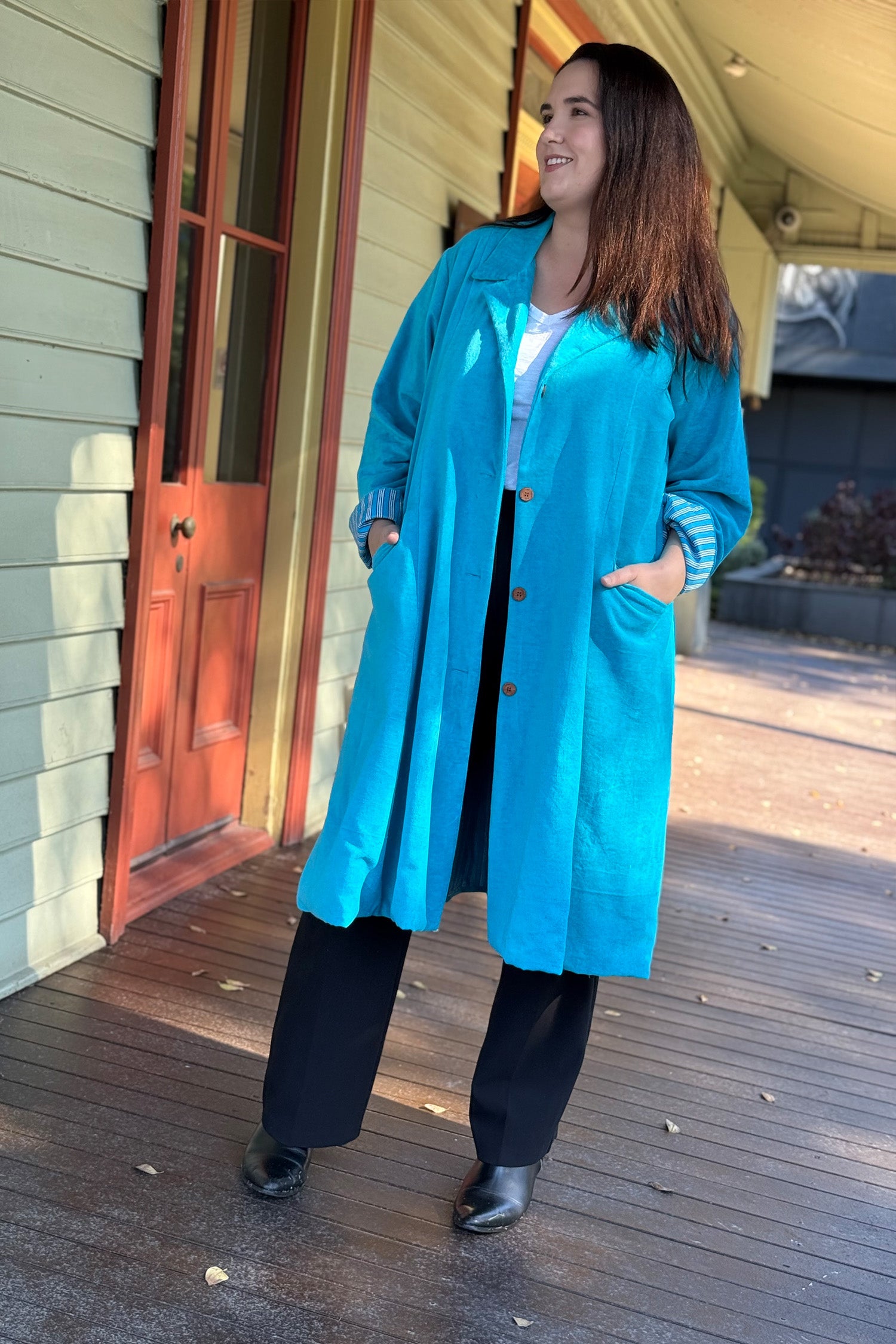 Laguna turquoise cotton jacket with striped lining