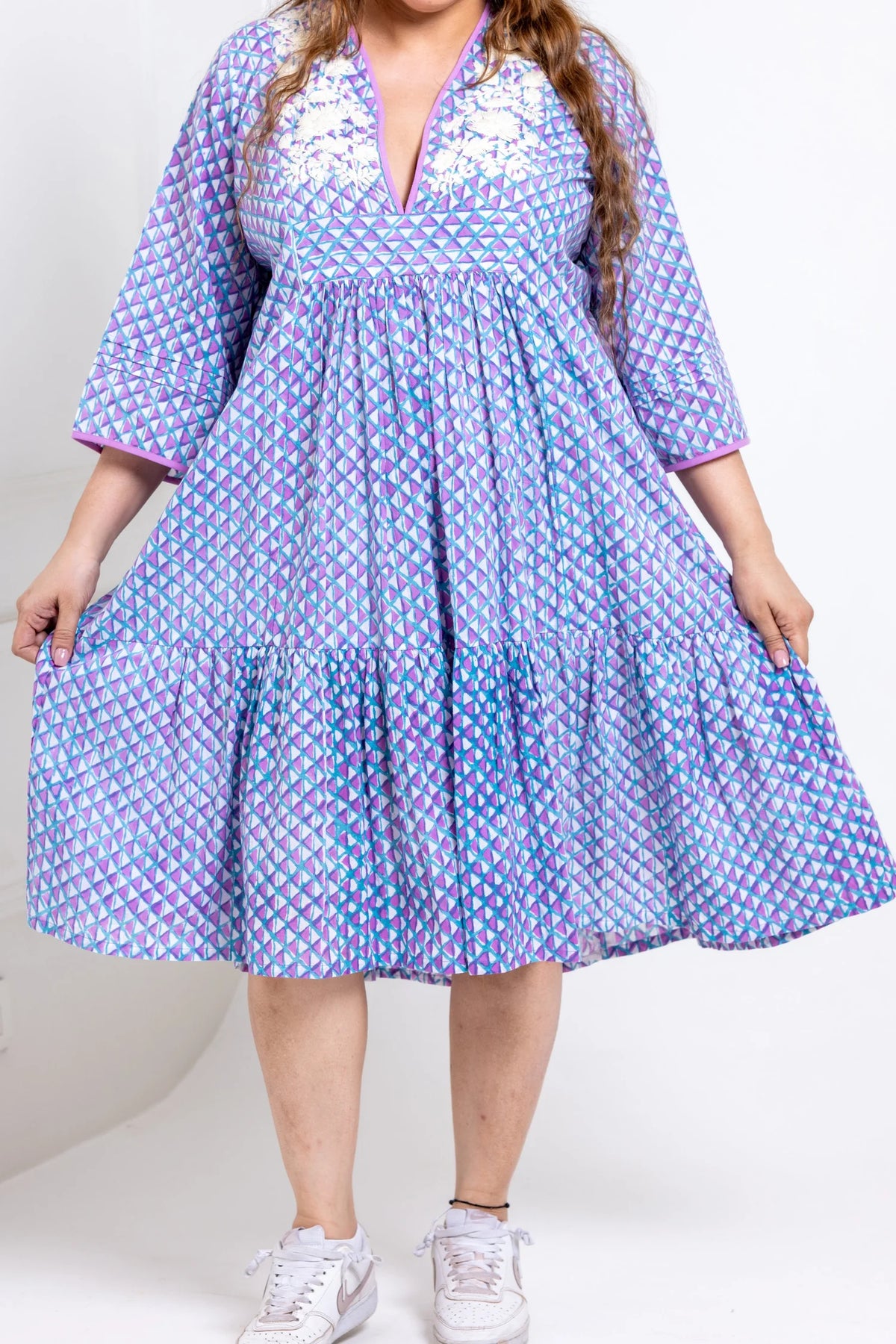 Zoey hand block print cotton dress front view